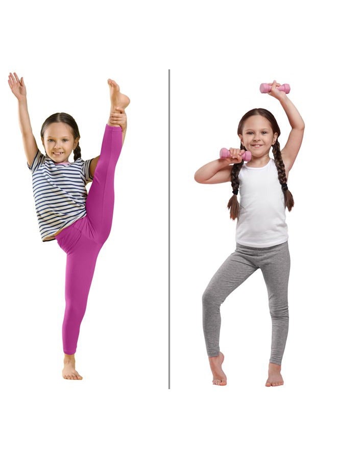 FEQO 4 Pack Girls Cotton Leggings Pants Full Length Basic Leggings Stretchy Legging Footless Tight Pants, Black, Gray, Pink, White, 6-7 Years - Image 2