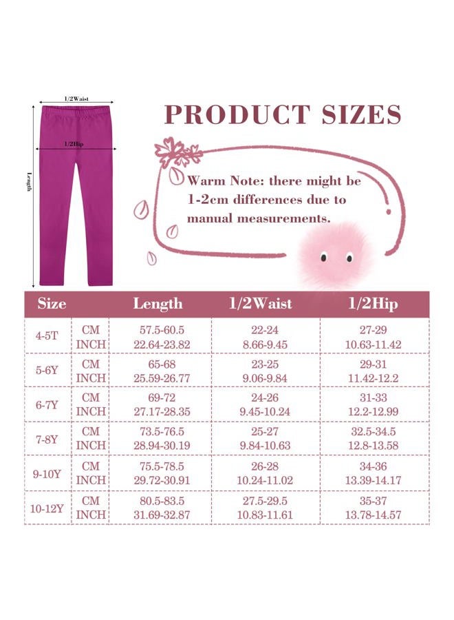 FEQO 4 Pack Girls Cotton Leggings Pants Full Length Basic Leggings Stretchy Legging Footless Tight Pants, Black, Gray, Pink, White, 6-7 Years - Image 4