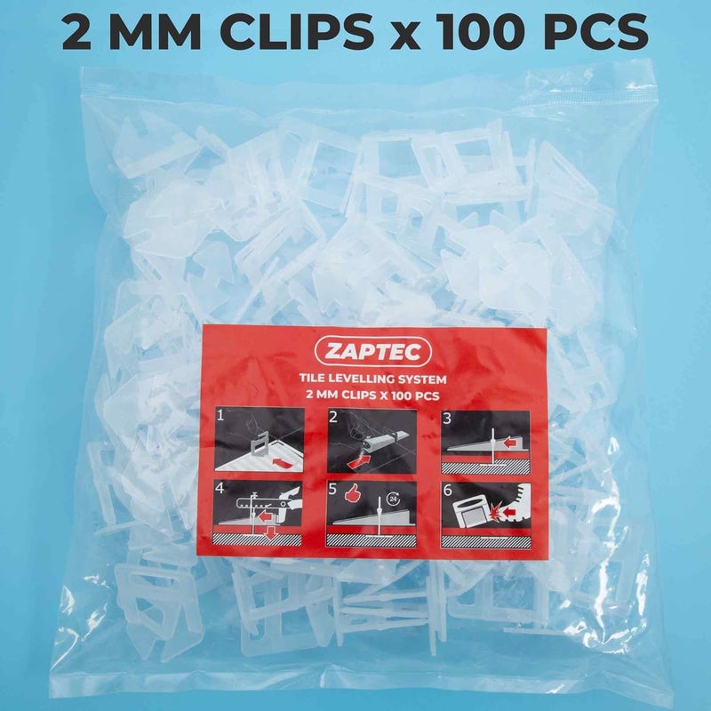 Zaptec Plastic Tile Levelling Spacer Clips 2 MM For Removing Lippage Unevenness During Tile Laying In Both Floor Walls Pack of 100 Pieces - Image 2
