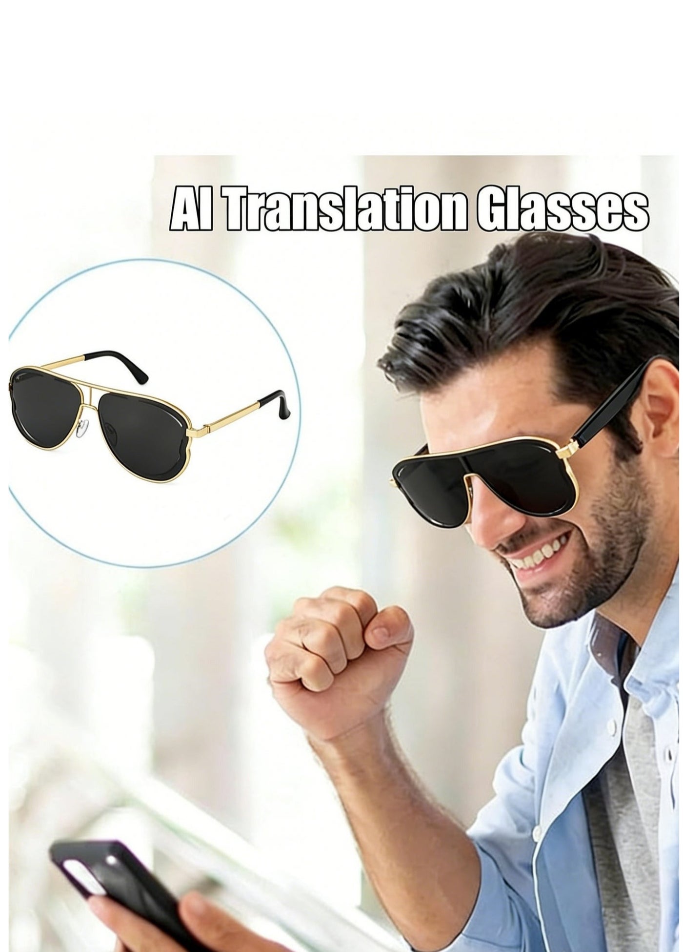 Arabest AI Smart Glasses Wireless Bluetooth Glasses with Real-Time Automatic Voice Translation Support 144 Languages BT for Travel Business Meetings Recording and Hands-Free Calling for Meeting, Driving, Traveling