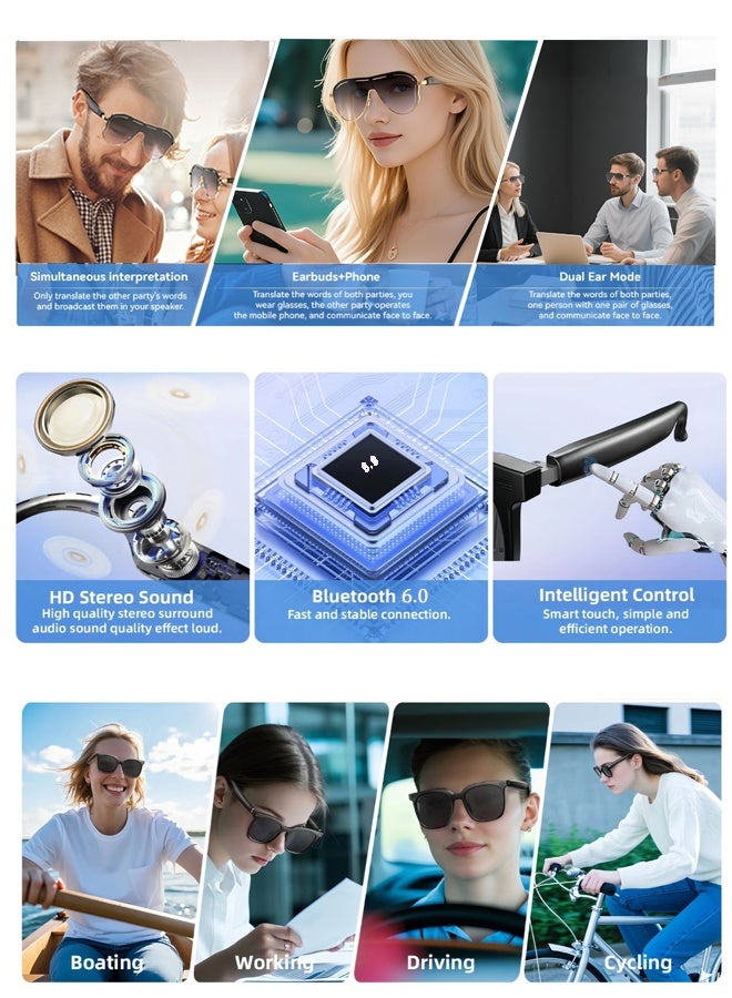 Arabest AI Smart Glasses Wireless Bluetooth Glasses with Real-Time Automatic Voice Translation Support 144 Languages BT for Travel Business Meetings Recording and Hands-Free Calling for Meeting, Driving, Traveling - Image 4