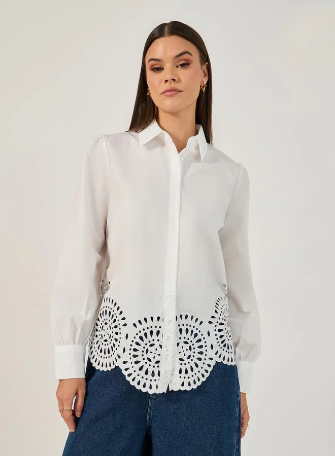 Styli Plain  Long Sleeve laser cut Shirt