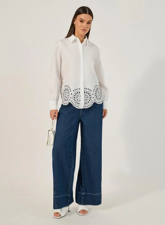 Styli Plain  Long Sleeve laser cut Shirt