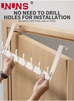 UNUNS Over The Door Hooks,7 Hook Sturdy Door Hanger,Heavy Duty Easy to Install, for Bathroom,Bedroom,Kitchen,Hanging Towels,Coats  - Image 3