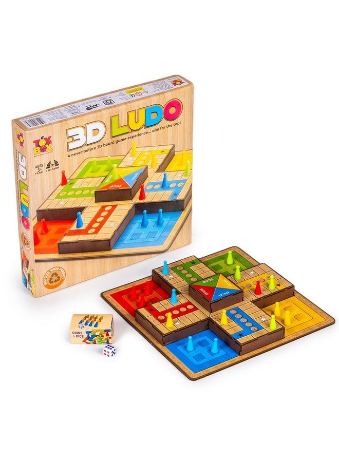 Toysbox 3D Ludo MDF Wooden Board Game Toy Play Family Fun with for Kids and Adults - Image 1