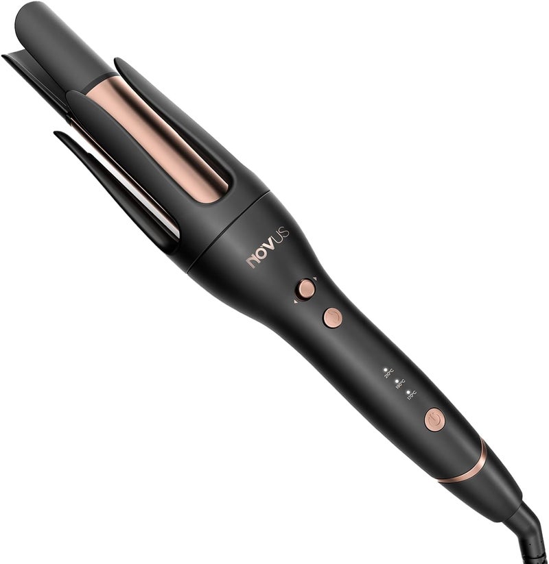 NOVUS Anti-Scald Automatic Ceramic Curling Iron, Rotating Wand, Auto Curling, 3 Temp Settings, 30Min Auto Shut Off, For All Hair Types - Image 1