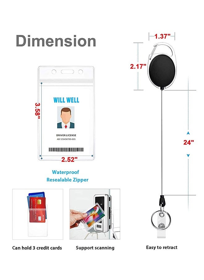 Generic - 2 Pack ID Badge Holder With Clip Badge Reels Retractable Heavy Duty Clear Id Card Vertical Lanyard Holder with metal carabiner hook,Waterproof Vertical Clear ID Card Holder - Image 1