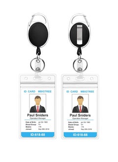 2 Pack ID Badge Holder With Clip Badge Reels Retractable Heavy Duty Clear Id Card Vertical Lanyard Holder with metal carabiner hook,Waterproof Vertical Clear ID Card Holder