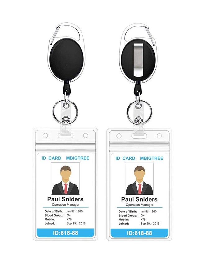 Generic - 2 Pack ID Badge Holder With Clip Badge Reels Retractable Heavy Duty Clear Id Card Vertical Lanyard Holder with metal carabiner hook,Waterproof Vertical Clear ID Card Holder - Image 1