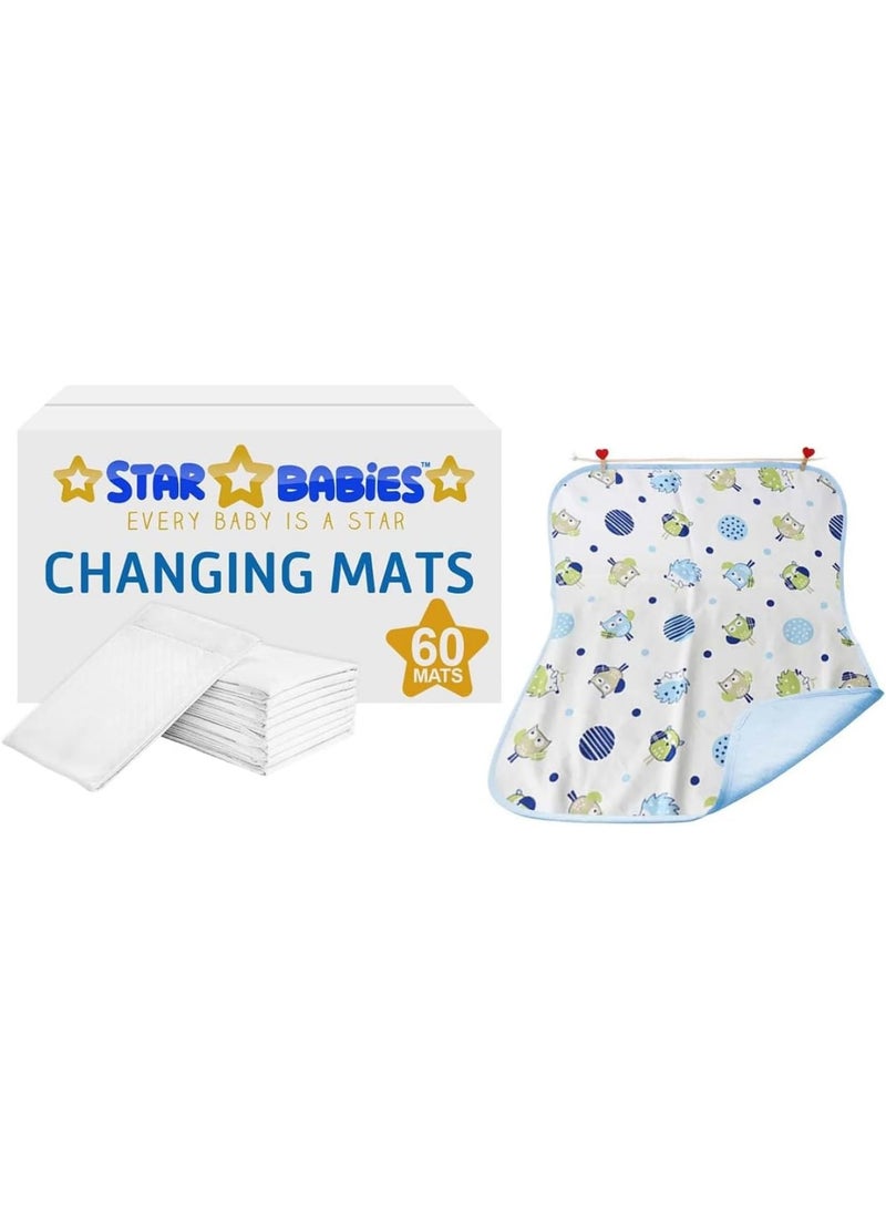 STAR BABiES Disposable Changing Mats White 60Pcs White With Reusable Changing Mat Free  - Image 1