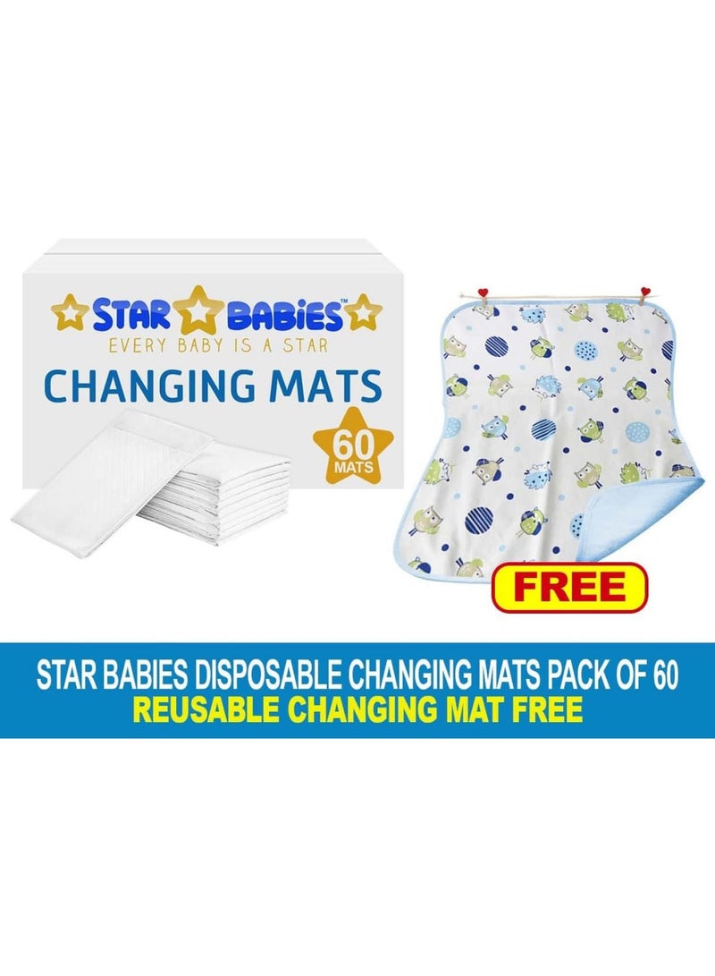 STAR BABiES Disposable Changing Mats White 60Pcs White With Reusable Changing Mat Free  - Image 2