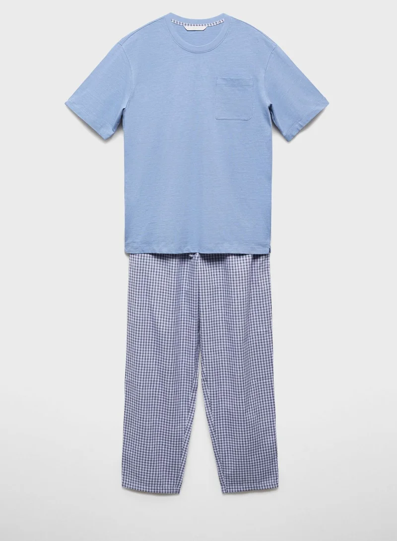 Mango Man Checked Pyjama & T-Shirt Set