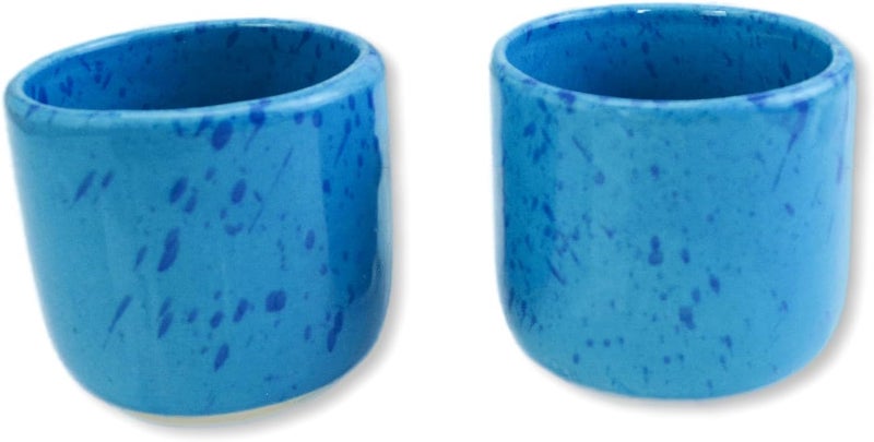 roro Coral Blue Ceramic Sipper Cups Set of 2  8 oz Artisan Speckled Stoneware  Versatile  Durable  LeadFree Glaze  Microwave Dishwasher  Oven Safe For Coffee Tea Cocoa and Drinks - Image 1