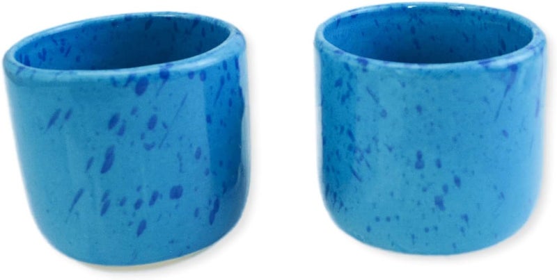 roro Coral Blue Ceramic Sipper Cups Set of 2  8 oz Artisan Speckled Stoneware  Versatile  Durable  LeadFree Glaze  Microwave Dishwasher  Oven Safe For Coffee Tea Cocoa and Drinks - Image 2