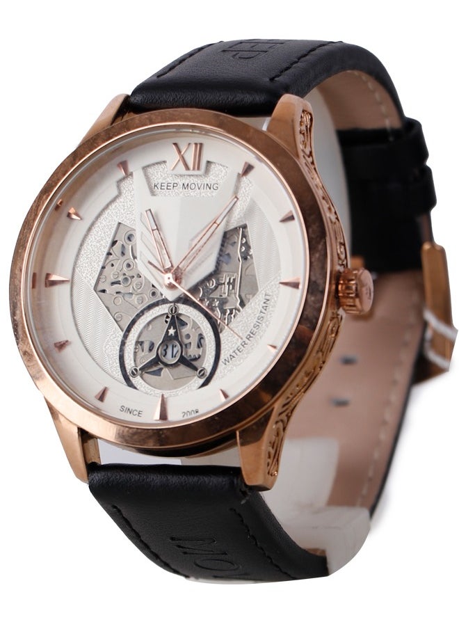 Generic - Men’s Casual Watch -black leather band -White Dial-FOL03 - Image 1