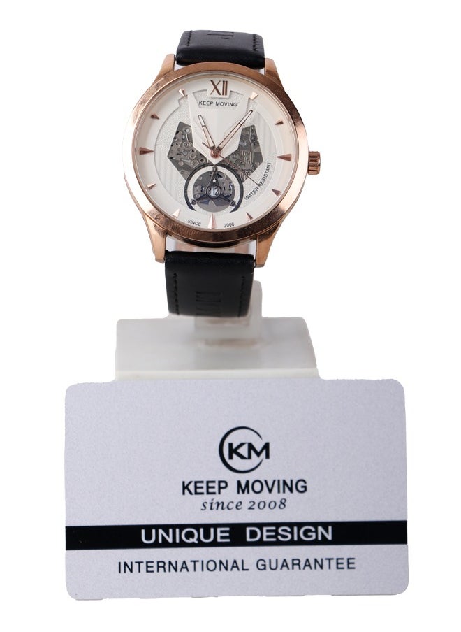 Generic - Men’s Casual Watch -black leather band -White Dial-FOL03 - Image 1