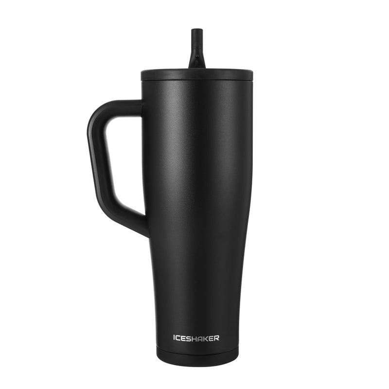 Ice Shaker 40 oz Tumbler with Handle and Straw | 40oz Black | Cold for 30+ Hours | 2-in-1 Tumbler Shaker Bottle | Odor-Free 40 ounce Bottle for Water, Protein Shakes, Smoothies, Cocktails - Image 1