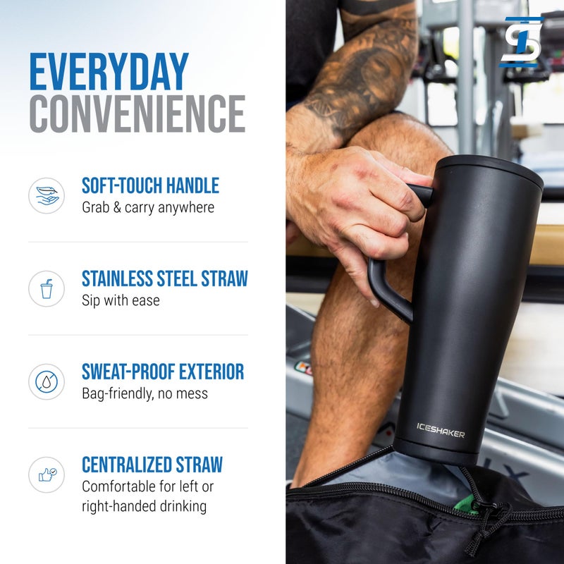 Ice Shaker 40 oz Tumbler with Handle and Straw | 40oz Black | Cold for 30+ Hours | 2-in-1 Tumbler Shaker Bottle | Odor-Free 40 ounce Bottle for Water, Protein Shakes, Smoothies, Cocktails - Image 5