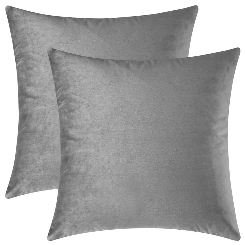 Mixhug Set of 2 Cozy Velvet Square Decorative Throw Pillow Covers for Couch and Bed Grey 18 x 18 Inches