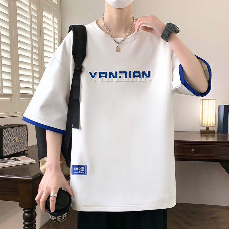 Short-Sleeved T-Shirt Men'S Summer Casual Trendy Brand Trendy Three-Dimensional Printed Color Matching Half-Sleeved Loose All-Match T-Shirt Top Ins - Image 4