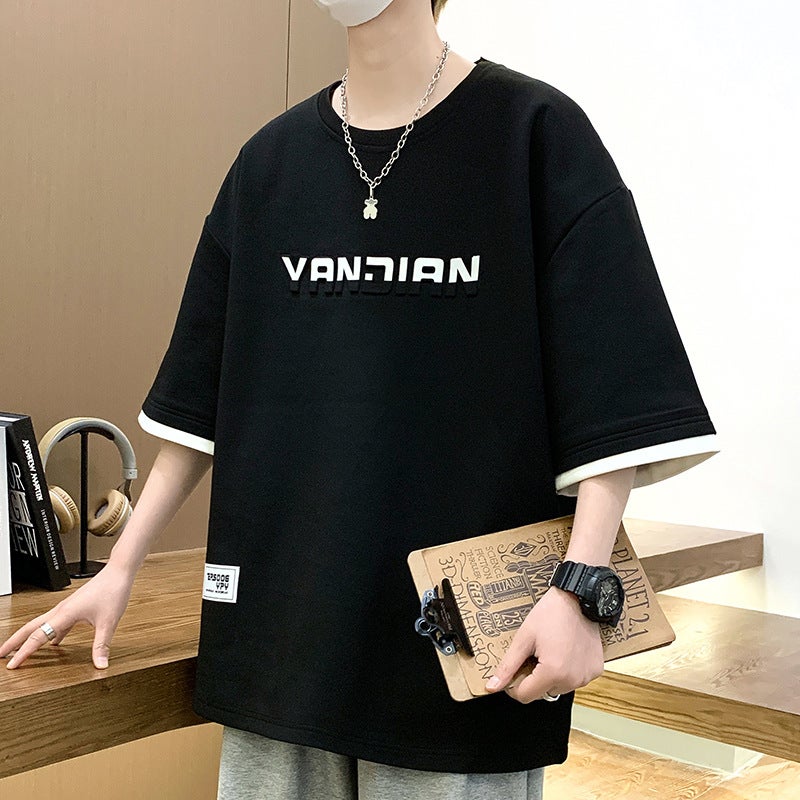 Short-Sleeved T-Shirt Men'S Summer Casual Trendy Brand Trendy Three-Dimensional Printed Color Matching Half-Sleeved Loose All-Match T-Shirt Top Ins - Image 5