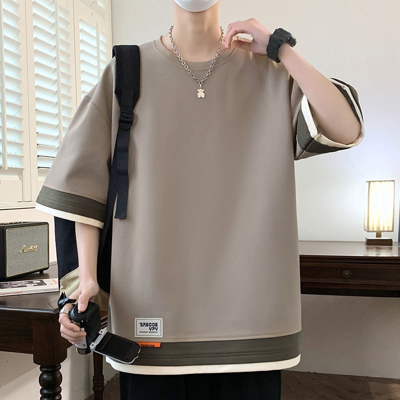 Short-Sleeved T-Shirt Men'S Summer Casual Trendy Brand Trendy Three-Dimensional Printed Color Matching Half-Sleeved Loose All-Match T-Shirt Top Ins - Image 1