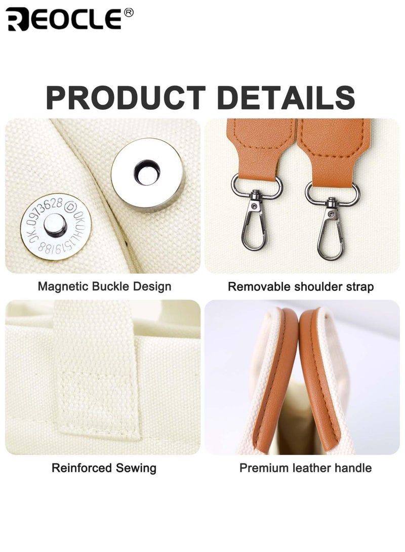 REOCLE Women's Canvas Tote Bag with Top Handle and Multi Pocket Design Crossbody Shoulder Purse with Spacious Interior for Daily Work Use - Image 4