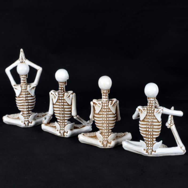 JORAE Yoga Skeletons Statue Set of 4 Bone Stretchers Halloween Figurines Meditating Table Collectible Home Decorative  Polyresin (White-Set 4) - Image 3