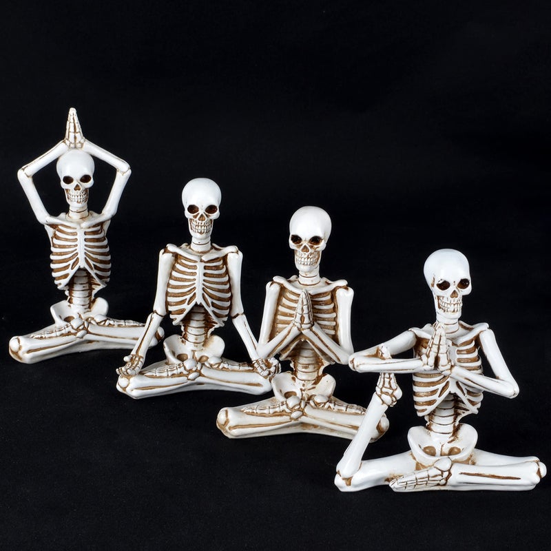 JORAE Yoga Skeletons Statue Set of 4 Bone Stretchers Halloween Figurines Meditating Table Collectible Home Decorative  Polyresin (White-Set 4) - Image 2