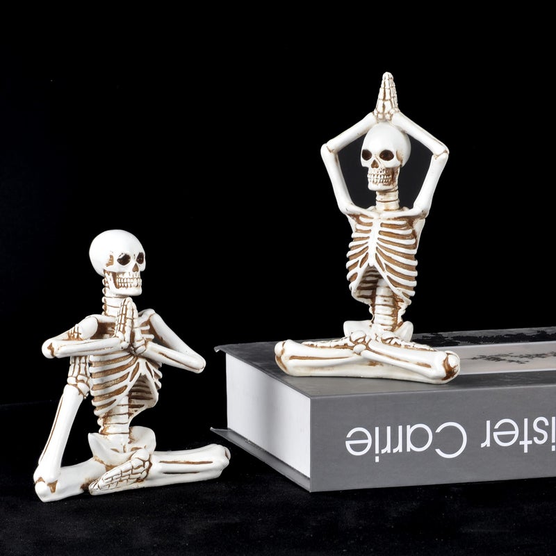 JORAE Yoga Skeletons Statue Set of 4 Bone Stretchers Halloween Figurines Meditating Table Collectible Home Decorative  Polyresin (White-Set 4) - Image 4
