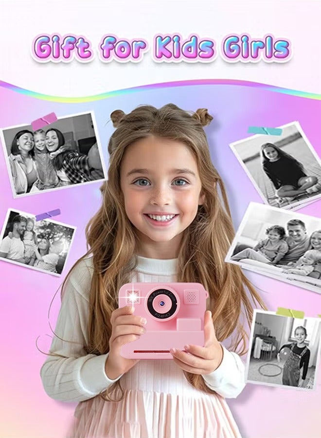 متجر الفرح كاميرا طباعة فورية للأطفال، كاميرا سيلفي ثنائية العدسة فورية للبنات والأولاد، ألعاب كاميرا للأطفال الصغار، كاميرا سيلفي رقمية عالية الدقة 1080 بكسل مع ورق طباعة وبطاقة 32 جيجابايت، هدايا عيد ميلاد للأعمار من 3 إلى 12 عامًا، وردي - Image 2