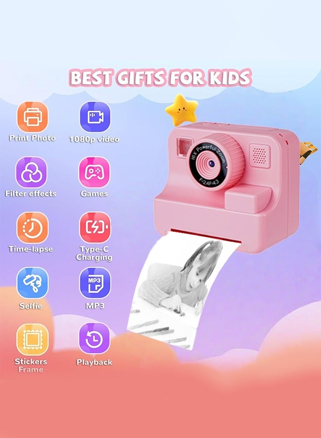 متجر الفرح كاميرا طباعة فورية للأطفال، كاميرا سيلفي ثنائية العدسة فورية للبنات والأولاد، ألعاب كاميرا للأطفال الصغار، كاميرا سيلفي رقمية عالية الدقة 1080 بكسل مع ورق طباعة وبطاقة 32 جيجابايت، هدايا عيد ميلاد للأعمار من 3 إلى 12 عامًا، وردي - Image 4