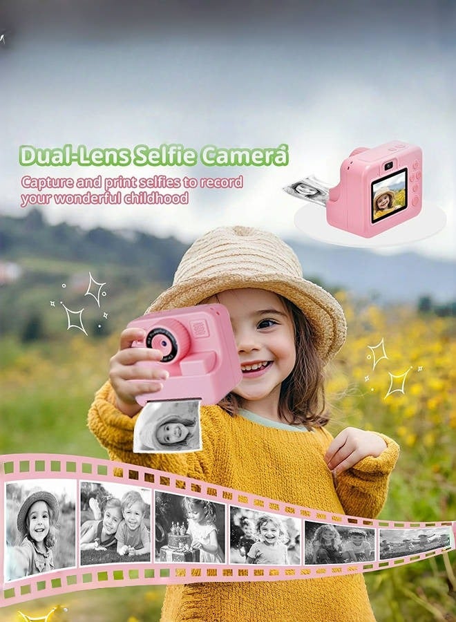 متجر الفرح كاميرا طباعة فورية للأطفال، كاميرا سيلفي ثنائية العدسة فورية للبنات والأولاد، ألعاب كاميرا للأطفال الصغار، كاميرا سيلفي رقمية عالية الدقة 1080 بكسل مع ورق طباعة وبطاقة 32 جيجابايت، هدايا عيد ميلاد للأعمار من 3 إلى 12 عامًا، وردي - Image 3