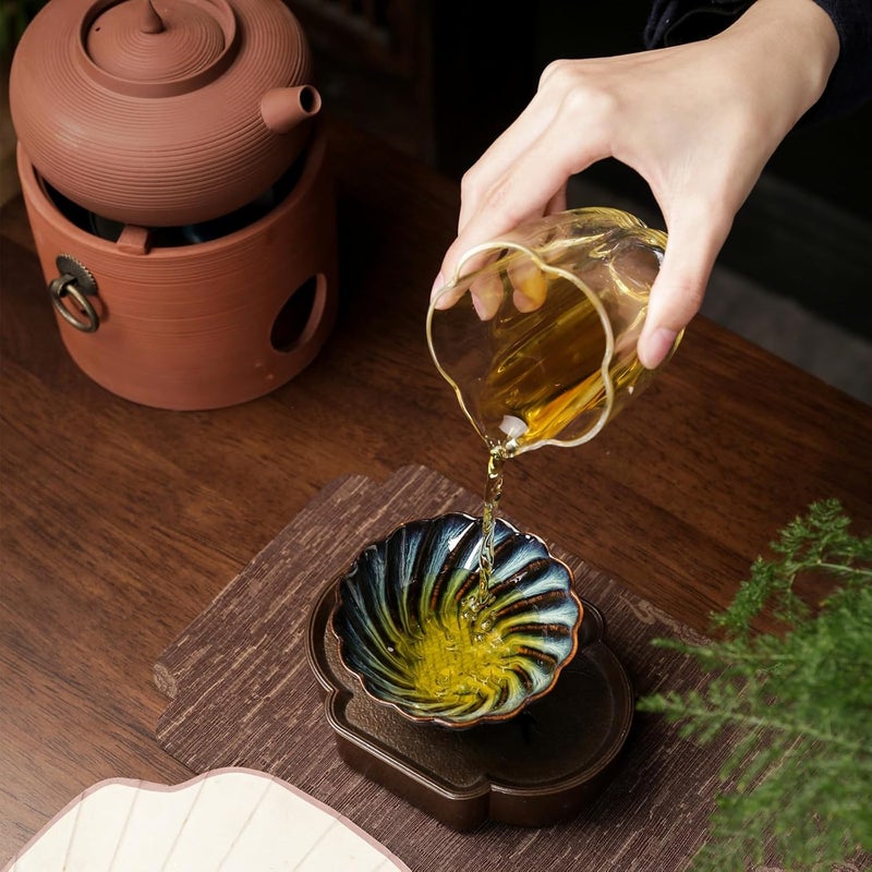CmengAo Chinese Jianzhan Tea Cup Colorful Ceramic Glaze Tenmoku Tea Cup Kungfu Tea Bowl for Tea Matcha Coffee Handcrafts Art Porcelain Teacup Spiral Blue - Image 3