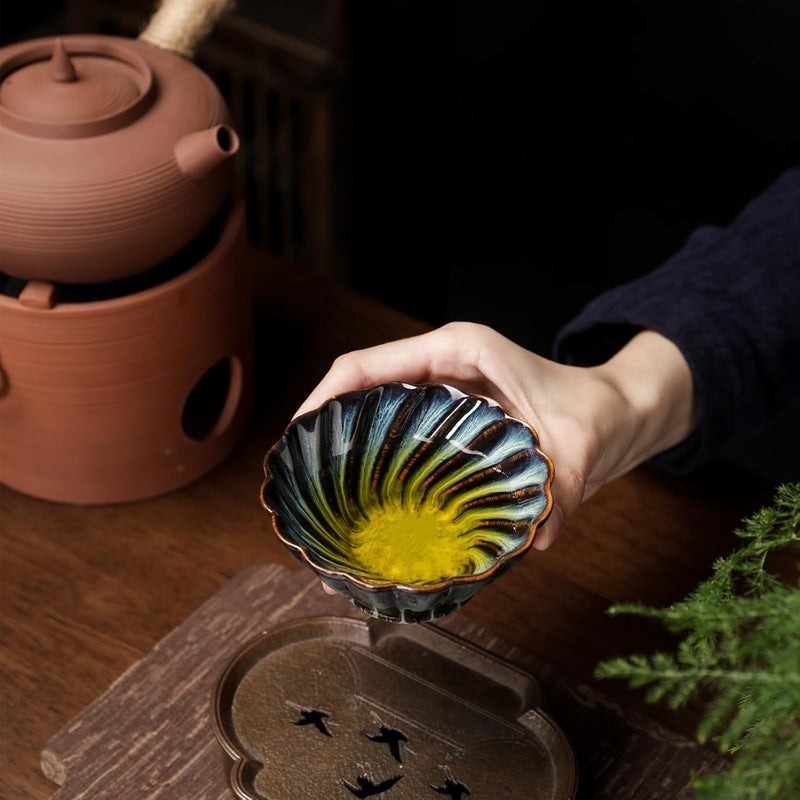CmengAo Chinese Jianzhan Tea Cup Colorful Ceramic Glaze Tenmoku Tea Cup Kungfu Tea Bowl for Tea Matcha Coffee Handcrafts Art Porcelain Teacup Spiral Blue - Image 4