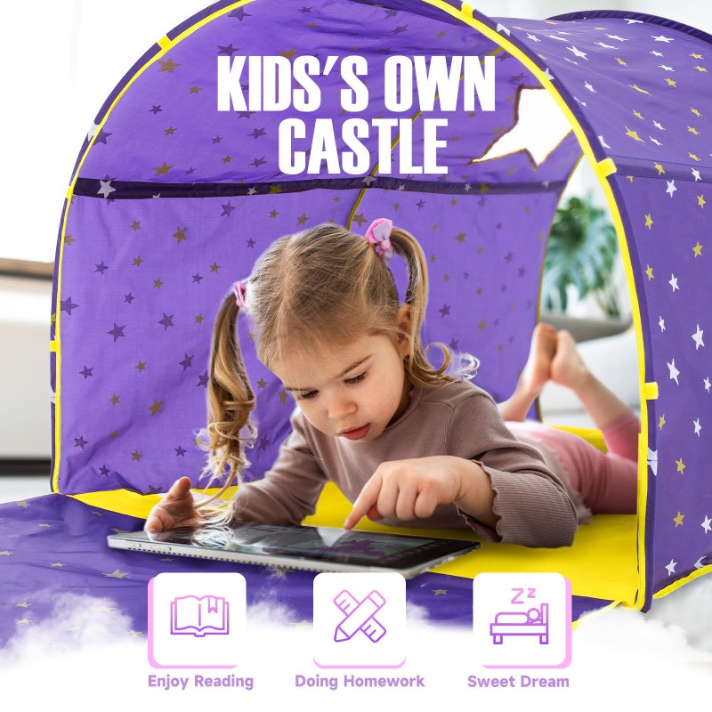 Alvantor Starlight Bed Canopy Dream Kids Play Tents Playhouse Privacy Space Twin Sleeping Indoor Grow in The Dark Stars Boys Girls Toddlers Pop Up Portable Frame Curtains Purple, Patent Pending - Image 3