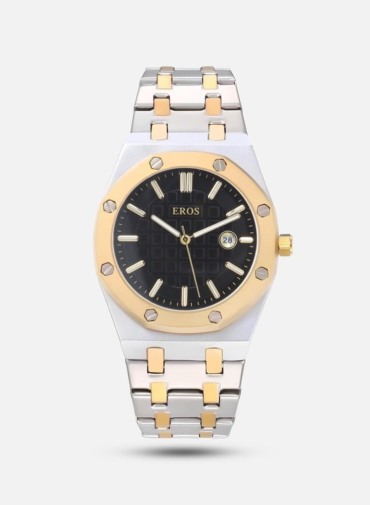 Eros Men's watch, silver and gold, black dial