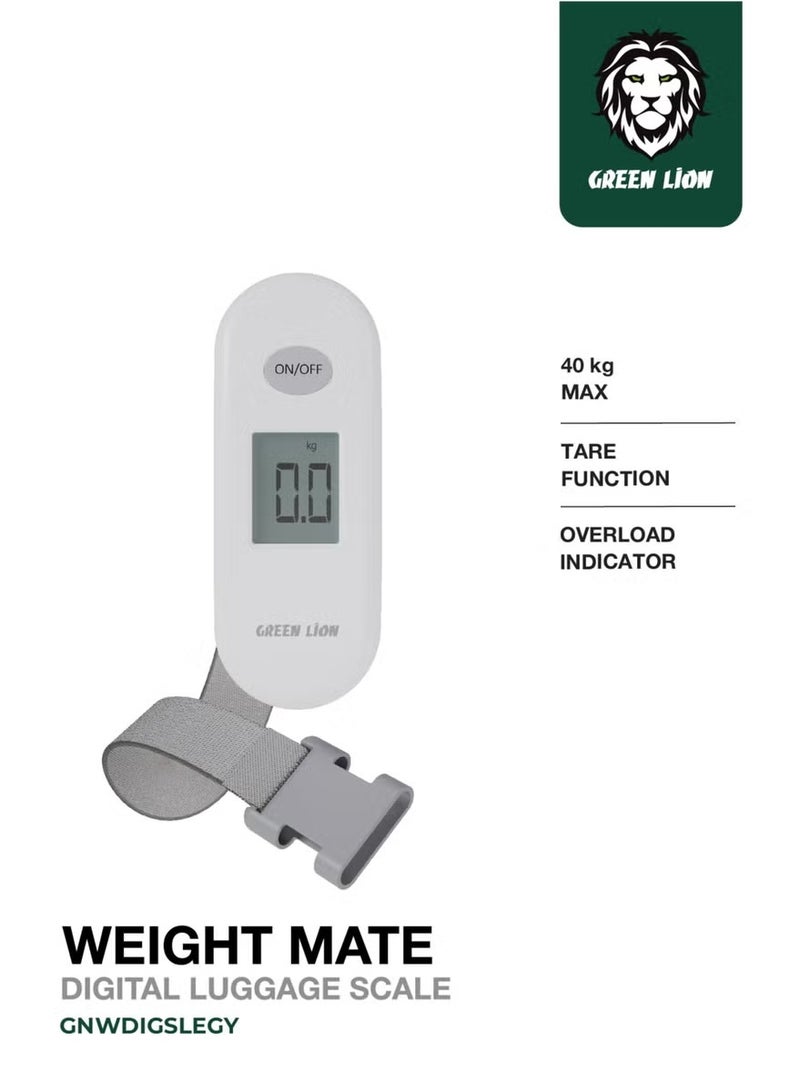 جرين ليون ميزان الأمتعة الرقمي Weight Mate – سعة 40 كجم / 0.1 رطل | شاشة LCD رقمية، وظيفة التصفير (Tare)، إيقاف تلقائي، مؤشر انخفاض البطارية، مؤشر الحمولة الزائدة، هيكل متين من مادة ABS (رمادي) - Image 1
