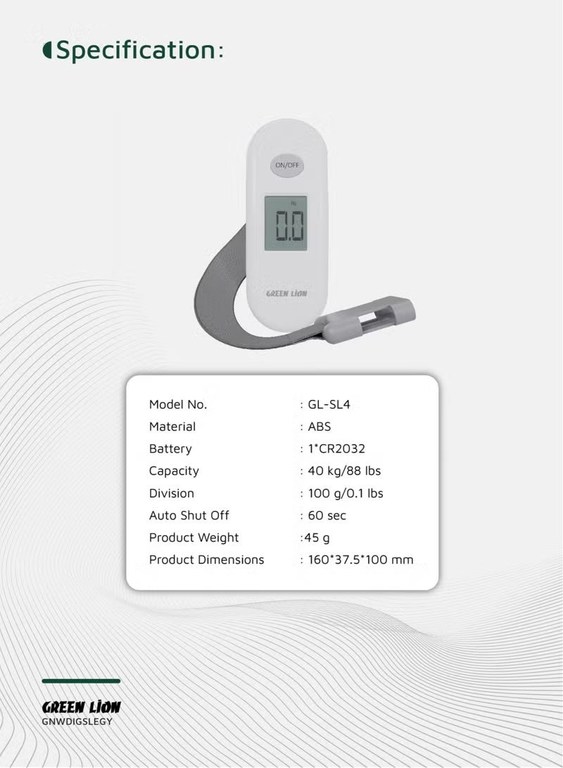 جرين ليون ميزان الأمتعة الرقمي Weight Mate – سعة 40 كجم / 0.1 رطل | شاشة LCD رقمية، وظيفة التصفير (Tare)، إيقاف تلقائي، مؤشر انخفاض البطارية، مؤشر الحمولة الزائدة، هيكل متين من مادة ABS (رمادي) - Image 3