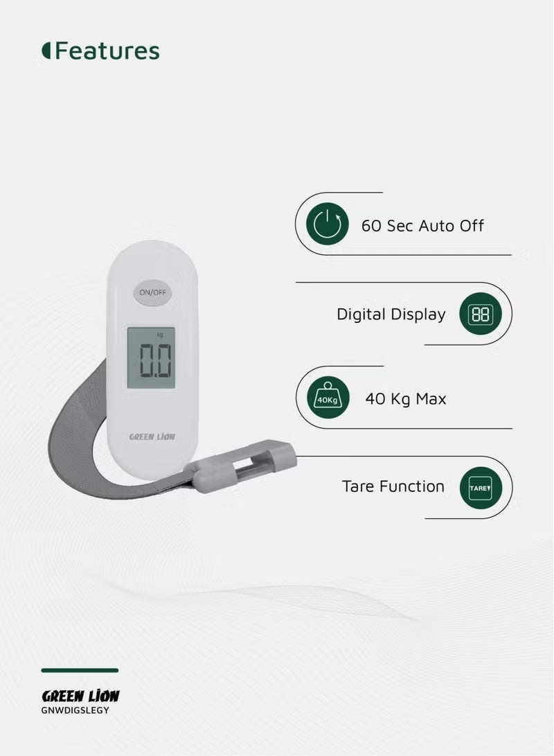 جرين ليون ميزان الأمتعة الرقمي Weight Mate – سعة 40 كجم / 0.1 رطل | شاشة LCD رقمية، وظيفة التصفير (Tare)، إيقاف تلقائي، مؤشر انخفاض البطارية، مؤشر الحمولة الزائدة، هيكل متين من مادة ABS (رمادي) - Image 4