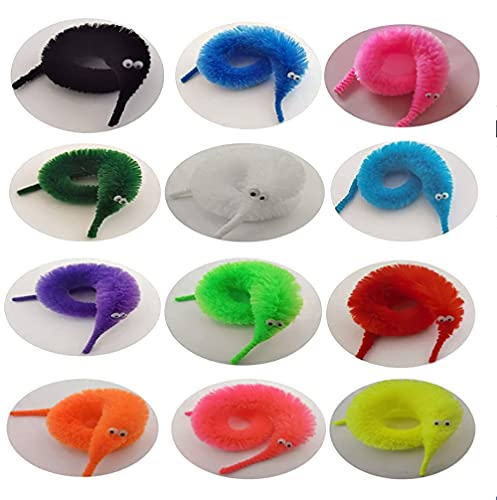 Comonc 60 Pcs Magic Twisty Worm Wiggly Fuzzy Worms on a String Toys for Party Supplies,12 Colors… - Image 5