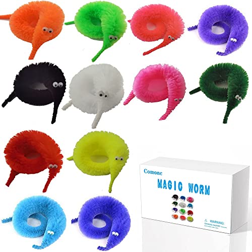 Comonc 60 Pcs Magic Twisty Worm Wiggly Fuzzy Worms on a String Toys for Party Supplies,12 Colors… - Image 1