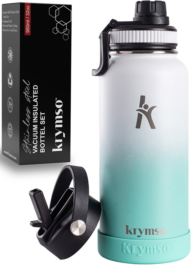 KRYMSO 950ml Stainless Steel Water Bottle, Sports Bottle with Straw, Double Wall Insulated Water Bottle, Thermos Flask, Water Bottle for kids, Gym - Image 1