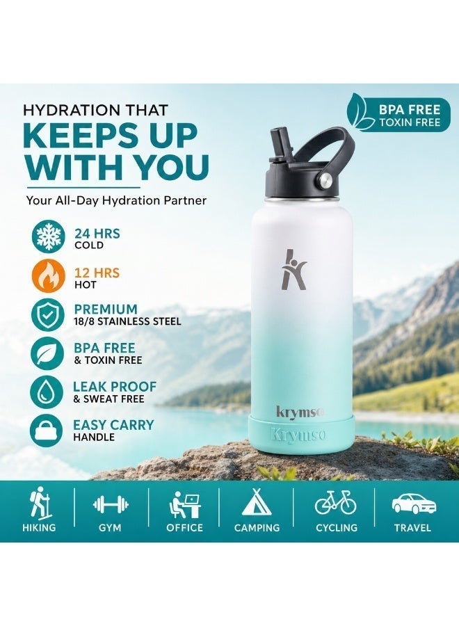 KRYMSO 950ml Stainless Steel Water Bottle, Sports Bottle with Straw, Double Wall Insulated Water Bottle, Thermos Flask, Water Bottle for kids, Gym - Image 2