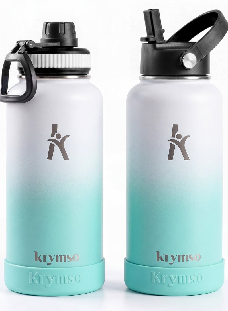 KRYMSO 950ml Stainless Steel Water Bottle, Sports Bottle with Straw, Double Wall Insulated Water Bottle, Thermos Flask, Water Bottle for kids, Gym - Image 1