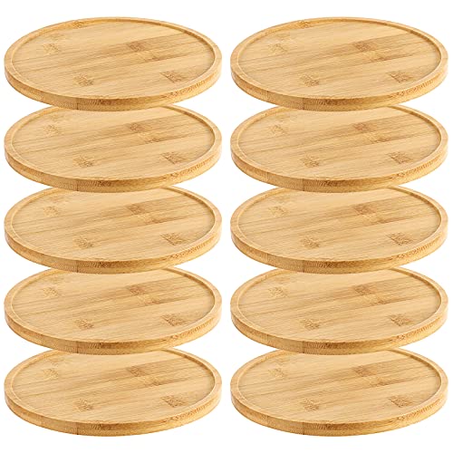 SEHOI 10 Pack 6 Inch Bamboo Plant Saucer, Natural Round Bamboo Plant Tray for Indoor and Outdoor Plants, Coasters - Image 1