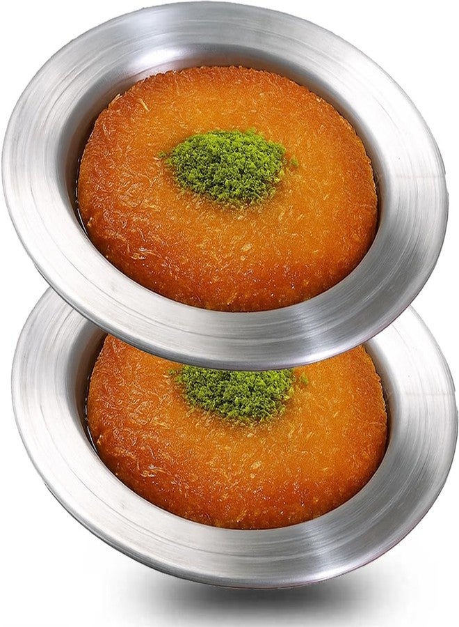 Frigya Kunefe Plate Large - Cooking and Serving Plates for Shredded Kadaifi, Phyllo, Fillo Dough Pan/Turkish Dessert Dough Burner - Set of 2 Silver Color Aluminum Pans (Large Serving) - Image 1