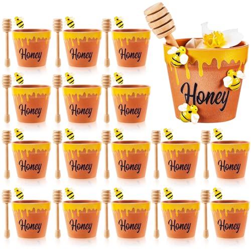 meekoo 30 Sets 16 Sets Mini Honey Bee Pots with Wooden Dippers Charms Honey Jars for Cupcake Planter Chocolate Chips bee Themed Baby Shower Favors Wedding Gifts for Guests - Image 1