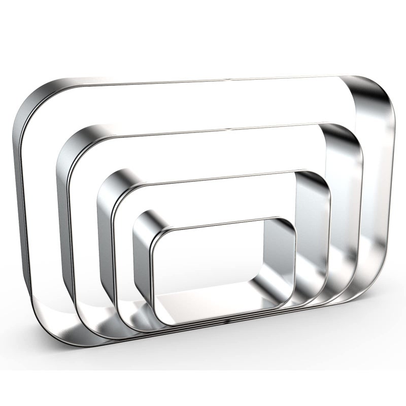 Rounded Rectangle Plaque Cookie Cutter Geometric Set for Baking 5 Inch 4 Inch 3 Inch 2 Inch Geometric Frame Plaque Cookie Cutters Shapes Molds Stainless Steel