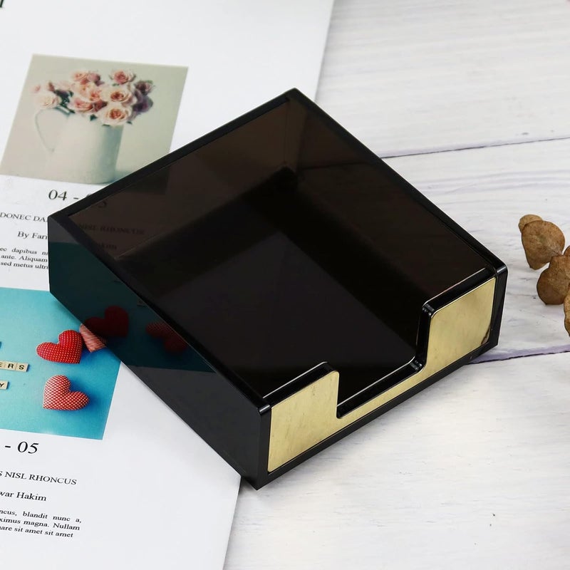 Buqoo Acrylic Black and Gold Sticky Note Holder 3.7"¡Á3.7 Sticky Note Dispenser for Desk Cute Memo Notepad Holder for Office Supplies - Image 5